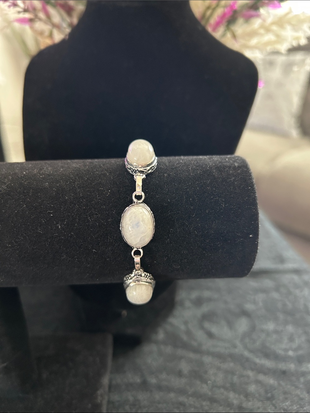 Sterling Silver Rainbow Moonstone Gemstone Bracelet.